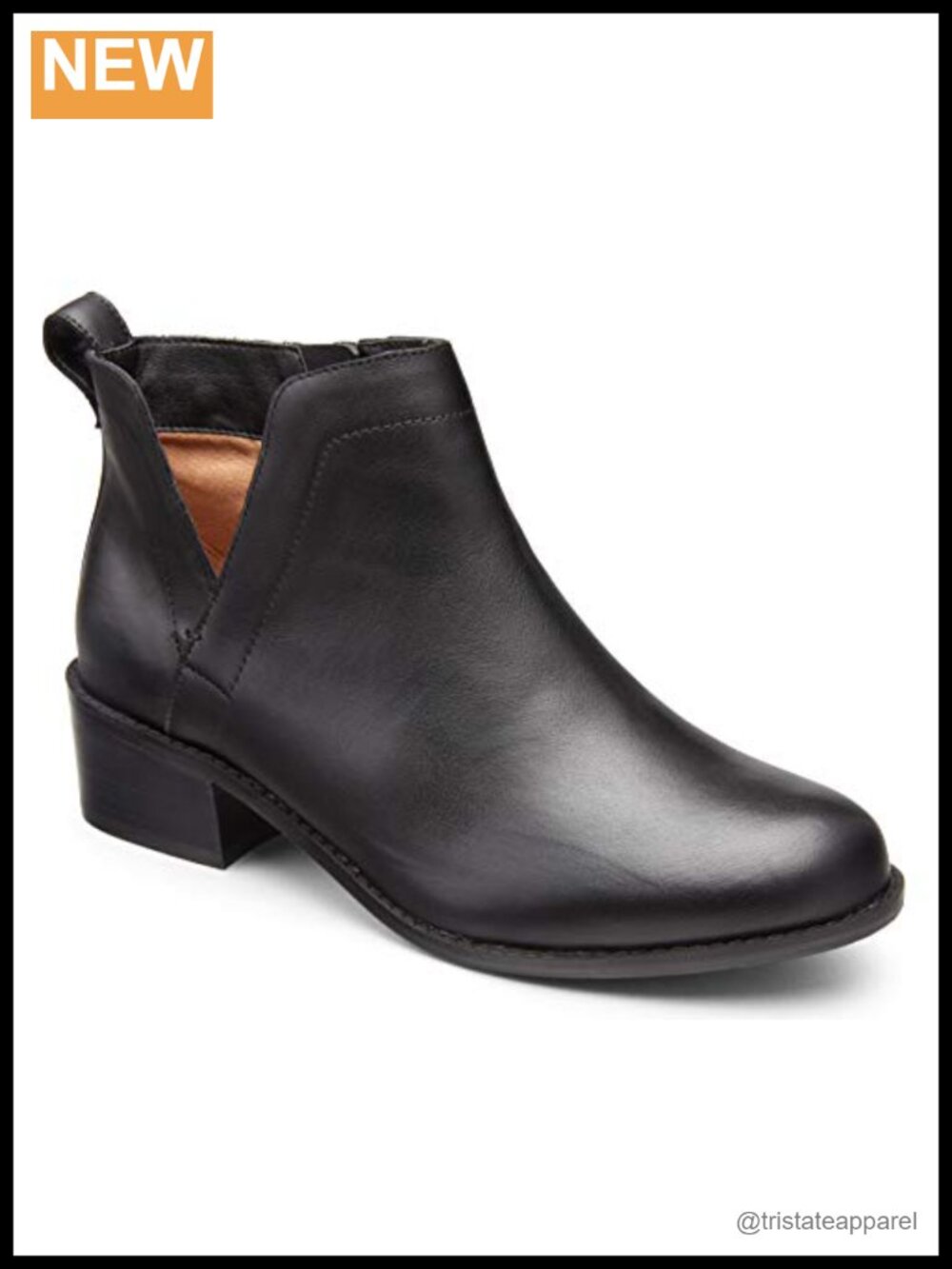 Water Resistant Leather Ankle Bootie with Medial Zipper, Removable Footbed